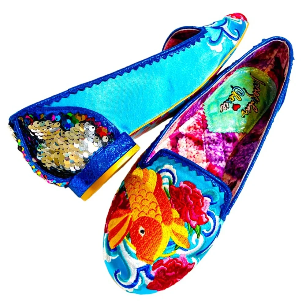 Irregular Choice Womens Pescado Oro NEW Sequin Flats 11 42 Rainbow Pride Fish - Picture 5 of 16